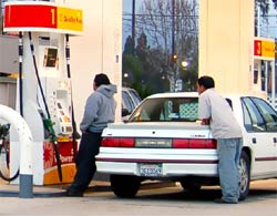 pumping gas and waiting in line