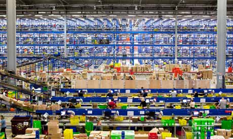 inside amazon fulfillment center, warehouse