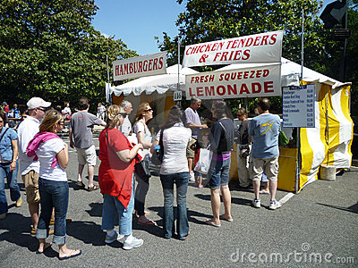 fast food line, lunch hour