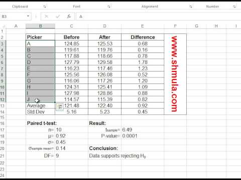 comparing before and after a process change, paired t test