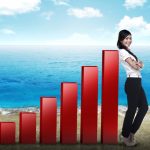 Business woman lean on graph